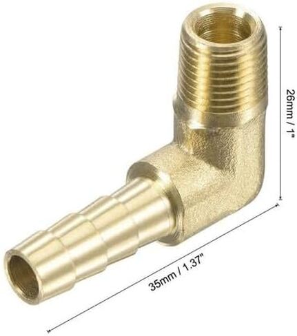 2-Pack Brass 1/4" Hose Barb to 1/8" NPT Male Elbow Fitting, 90° Gas Fuel Water Line Connector, Corrosion-Resistant in Kuwait