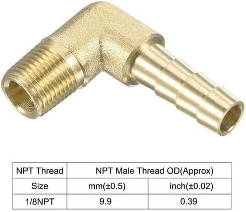 2-Pack Brass 1/4" Hose Barb to 1/8" NPT Male Elbow Fitting, 90° Gas Fuel Water Line Connector, Corrosion-Resistant in Kuwait