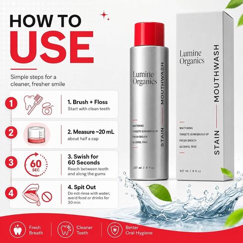 Lumine Organics Mouthwash, Helps Remove Surface Buildup, Freshens Breath, Leaves Mouth Feeling Clean, 8 fl oz (237 mL) in Kuwait