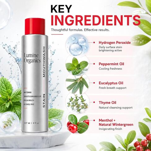 Lumine Organics Mouthwash, Helps Remove Surface Buildup, Freshens Breath, Leaves Mouth Feeling Clean, 8 fl oz (237 mL) in Kuwait