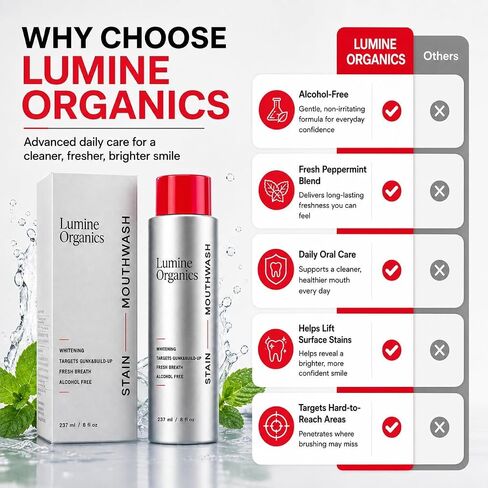 Lumine Organics Mouthwash, Helps Remove Surface Buildup, Freshens Breath, Leaves Mouth Feeling Clean, 8 fl oz (237 mL) in Kuwait