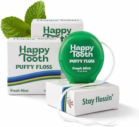 Happy Tooth Dental Floss, Natural Floss for Daily Dental Hygiene, Expanding String Floss for Tight Spaces Between Teeth, with Hydroxyapatite and Mint Flavor Tooth Cleaning Routine, 3 Pack in Kuwait