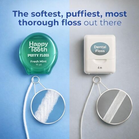 Happy Tooth Dental Floss, Natural Floss for Daily Dental Hygiene, Expanding String Floss for Tight Spaces Between Teeth, with Hydroxyapatite and Mint Flavor Tooth Cleaning Routine, 3 Pack in Kuwait