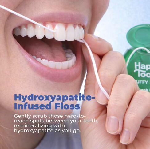 Happy Tooth Dental Floss, Natural Floss for Daily Dental Hygiene, Expanding String Floss for Tight Spaces Between Teeth, with Hydroxyapatite and Mint Flavor Tooth Cleaning Routine, 3 Pack in Kuwait
