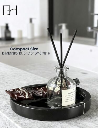 Marble Tray - 6" Jewelry Dish & Vanity Decor, Natural Stone Tray for Bathroom Kitchen Countertop, Small Trinket & Ring Organizer for Brides & Home (Black Marquina Round) in Saudi Arabia