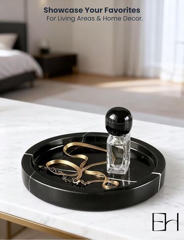 Marble Tray - 6" Jewelry Dish & Vanity Decor, Natural Stone Tray for Bathroom Kitchen Countertop, Small Trinket & Ring Organizer for Brides & Home (Black Marquina Round) in Saudi Arabia