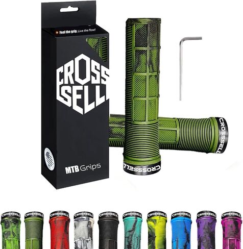 Dual Color MTB Grips - Single Lock-On Bike Handlebar Grips for Mountain Bike, BMX & E-Bike - Non-Slip Shock Absorbing Bicycle Grips for 22.2mm Bars - [12 Colors] in Kuwait