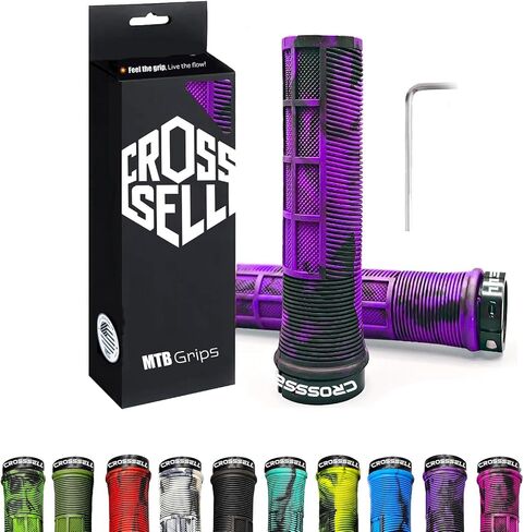 Dual Color MTB Grips - Single Lock-On Bike Handlebar Grips for Mountain Bike, BMX & E-Bike - Non-Slip Shock Absorbing Bicycle Grips for 22.2mm Bars - [12 Colors] in Kuwait