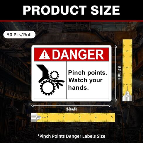 50 Pcs Pinch Points Danger Labels - 5 x 3.5 Inch OSHA Safety Watch Your Hands Vinyl Warning Stickers for Workplace Warehouse, Machine and Equipment in Kuwait