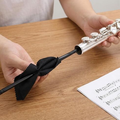 2 PCS Flute Cleaning Rod with 6PCS Cleaning Swabs Kit, Black Flute Cleaning Cloth for Flute Maintenance Tools in Kuwait