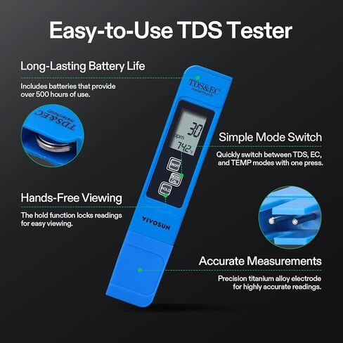 VIVOSUN Digital pH and TDS Meter Kits and 18-Pack pH Meter Buffer Solution Powder, pH 6.86/4.00/9.18, pH Buffer Powder for Precise and Easy pH Tester Calibration in Kuwait