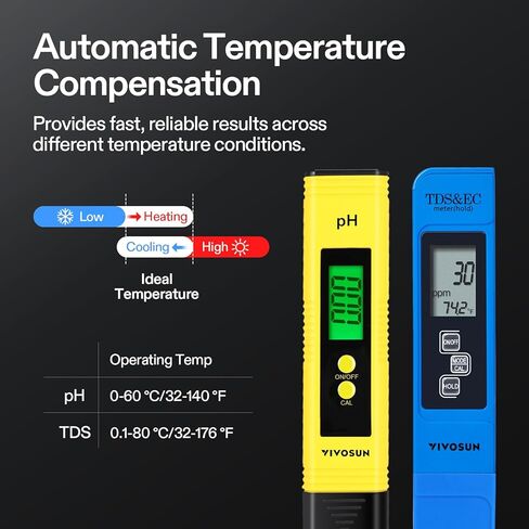 VIVOSUN Digital pH and TDS Meter Kits and 18-Pack pH Meter Buffer Solution Powder, pH 6.86/4.00/9.18, pH Buffer Powder for Precise and Easy pH Tester Calibration in Kuwait