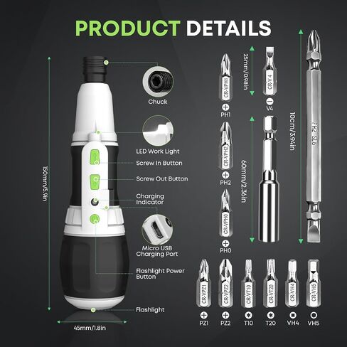 Electric Screwdriver Cordless Power Screwdrivers Set Tool Kit Torque Settings LED Work Light Rechargeable for Furniture Bike Repair Tool in Saudi Arabia