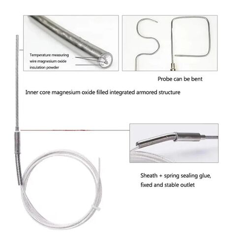 PT100 Type Armored Thermocouple Temperature Sensor High Density PTFE Silver Plated Shielded Wire 2M Easily Bent Probe 100-300mm | Probe 6x200mm in Saudi Arabia