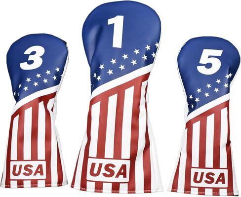 US Flag 3pcs Golf Club Headcovers, PU Leather Head Covers for Drivers Fairway Woods Hybrids, Waterproof Protective Golf Club Covers for Men Women Golfers in Kuwait