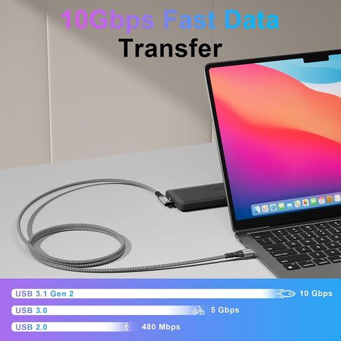 8FT USB to USB C Cable 90 Degree, 10Gbps USB 3.1 Gen 2 Data Transfer, 3A Fast Charging USB A to Type C Cord, Reliable CarPlay Cable for iPhone 17/16/15 Pro Max, Galaxy S25/S24/S23/S22, Android Auto in Saudi Arabia