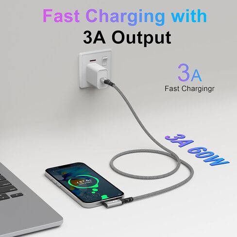 8FT USB to USB C Cable 90 Degree, 10Gbps USB 3.1 Gen 2 Data Transfer, 3A Fast Charging USB A to Type C Cord, Reliable CarPlay Cable for iPhone 17/16/15 Pro Max, Galaxy S25/S24/S23/S22, Android Auto in Saudi Arabia