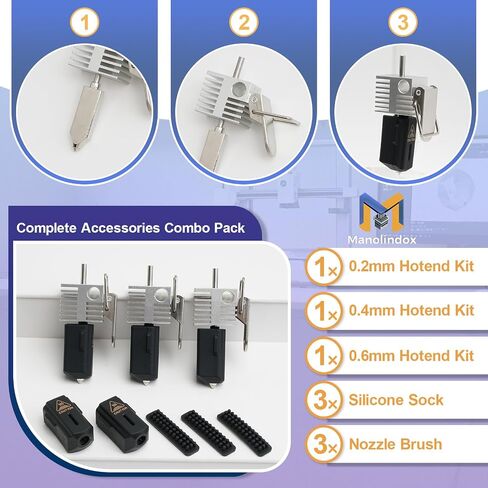 3Pack SPARKX i7 Hotend Kit (0.2/0.4/0.6MM), All Metal Quick-Swap Integrated Extruder Hot End Assembly with Silicone Sleeves Nozzle Brush for Creality SPARKX i7 3D Printer in Kuwait