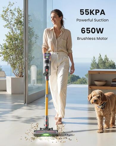 Cordless Vacuum Cleaner,55KPa 650W 65Mins Vacuum Cleaners for Home,Stick Vacuum with LED Display &Anti-tangle Brush and Self-Standing Design,Vacuum Cleaner for Hardwood Floors,Carpet,Pet Hair(Pink） in Kuwait