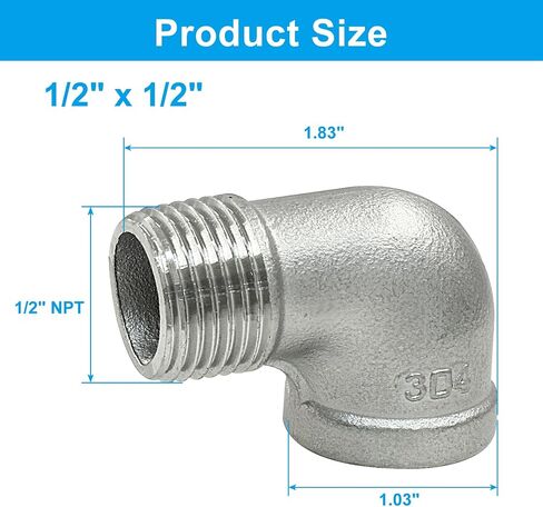 Hordion 2 قطعة 304 الفولاذ المقاوم للصدأ 90 درجة الكوع 1/2 "NPT ذكر x 1/2" NPT | أنثى تركيب الأنابيب المصبوب in Kuwait