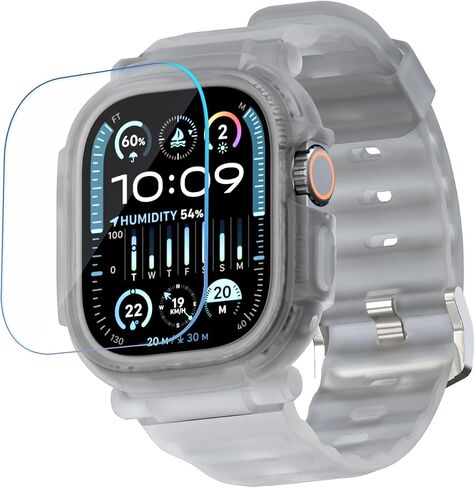حافظة سوار Elkson لساعة Apple Watch Ultra 3/2/1 مقاس 49 ملم مع واقي شاشة من الزجاج المقسى، سلسلة Quattro Pro، غطاء واقٍ متين من الدرجة العسكرية، مادة TPU، شفافة in Kuwait