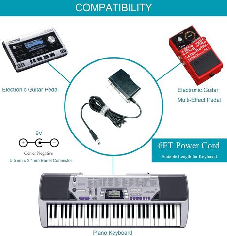 MaxLLTo 6ft اضافية طويلة 9 فولت التيار المتناوب تيار مستمر محول شاحن ل كاسيو CTK-800 CTK-900 CTK-2000 CTK2100 لوحة المفاتيح PSU in Kuwait