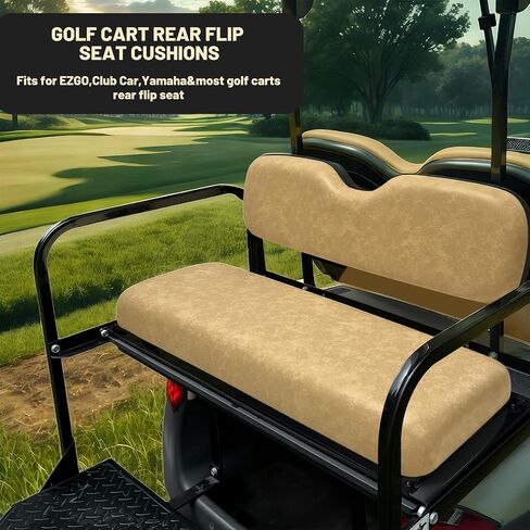 Universal Golf Cart Rear Seat Bottom and Back Replacement Cushion Assembly kit,Golf Cart Back Seats for EZGO TXT RXV ST/Club Car Precedent DS/Yamaha Rear Flip Seat,Tan in Kuwait
