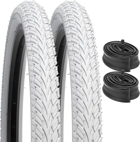 YUNSCM 2-PCS 24 بوصة إطارات دراجة بيضاء 24x1.75/47-507 و24 بوصة أنابيب دراجة AV32mm Schrader Valve متوافقة مع 24 × 1.75 24X1.75 إطارات وأنابيب دراجة الطريق (Y-807) in Kuwait