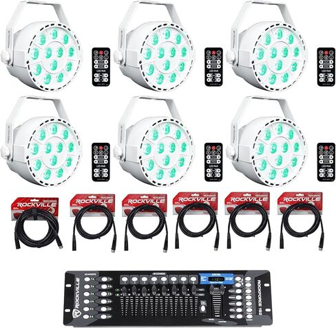 حزمة Rockville RockPAR TRI: (6) مصابيح LED RGB DMX Par Wash مع جهاز تحكم أبيض عن بعد، وحدة تحكم قناة ROCKFORCE 192، كابل RDX3M25 بطول 25 قدمًا بثلاثة دبابيس، (5) كابلات RDX3M10 بطول 10 أقدام بثلاثة دبابيس، 13 عنصرًا in Kuwait