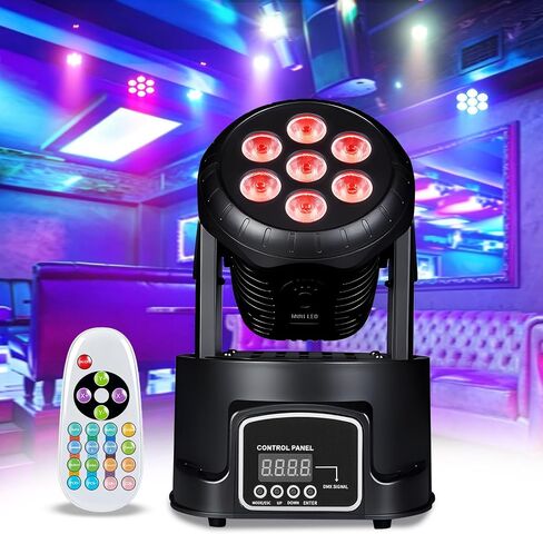 مصابيح DJ برأس متحرك من AGVYBE، 7 × 12 وات RGBW LED، ضوء غسيل 6000 لومن وأضواء كاشفة، تنشيط الصوت وDMX512 + جهاز تحكم عن بعد للديسكو، والحفلات، والزفاف، والنوادي، والحفلات الموسيقية (قطعة واحدة) in Kuwait