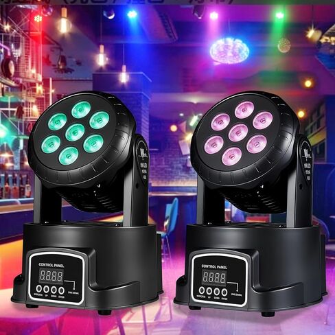 مصابيح DJ برأس متحرك من AGVYBE، 7 × 12 وات RGBW LED، ضوء غسيل 6000 لومن وأضواء كاشفة، تنشيط الصوت وDMX512 + جهاز تحكم عن بعد للديسكو، والحفلات، والزفاف، والنوادي، والحفلات الموسيقية (قطعة واحدة) in Kuwait