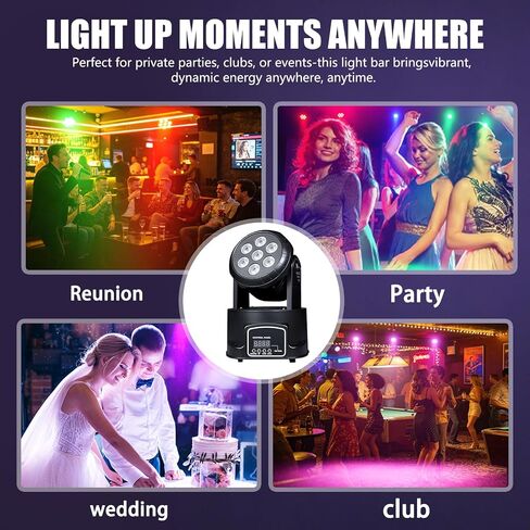 مصابيح DJ برأس متحرك من AGVYBE، 7 × 12 وات RGBW LED، ضوء غسيل 6000 لومن وأضواء كاشفة، تنشيط الصوت وDMX512 + جهاز تحكم عن بعد للديسكو، والحفلات، والزفاف، والنوادي، والحفلات الموسيقية (قطعة واحدة) in Kuwait