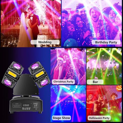 أضواء متحركة برأس مزدوج بدون جهاز تحكم عن بعد، مع تحكم DMX، شعاع RGB مزدوج القنوات وستروب ذهبي، تنشيط الصوت للمسرح، وحفلات الدي جي، وحفلات الزفاف والنوادي in Kuwait