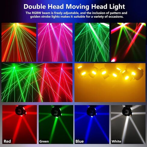 أضواء متحركة برأس مزدوج بدون جهاز تحكم عن بعد، مع تحكم DMX، شعاع RGB مزدوج القنوات وستروب ذهبي، تنشيط الصوت للمسرح، وحفلات الدي جي، وحفلات الزفاف والنوادي in Kuwait