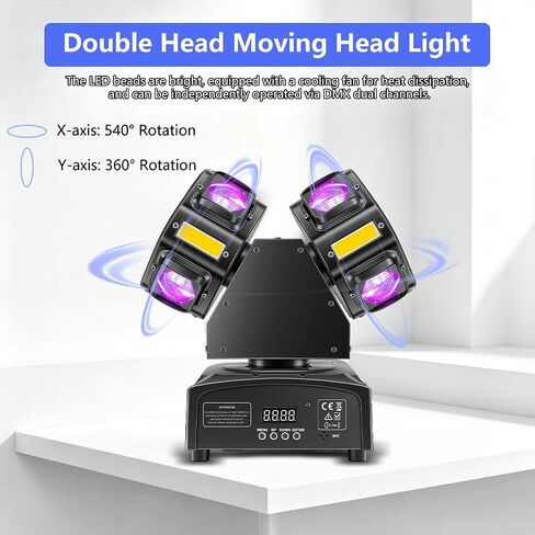 أضواء متحركة برأس مزدوج بدون جهاز تحكم عن بعد، مع تحكم DMX، شعاع RGB مزدوج القنوات وستروب ذهبي، تنشيط الصوت للمسرح، وحفلات الدي جي، وحفلات الزفاف والنوادي in Kuwait