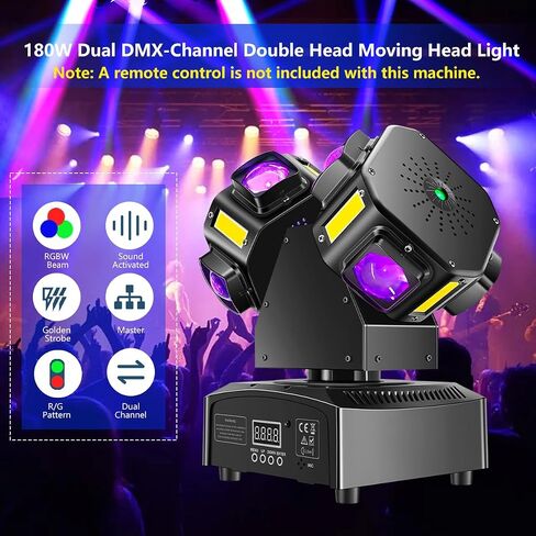أضواء متحركة برأس مزدوج بدون جهاز تحكم عن بعد، مع تحكم DMX، شعاع RGB مزدوج القنوات وستروب ذهبي، تنشيط الصوت للمسرح، وحفلات الدي جي، وحفلات الزفاف والنوادي in Kuwait