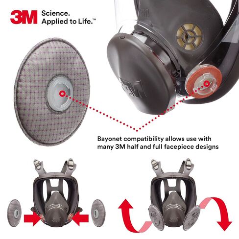 3M P100 Advanced Respirator Filter 2297, 1 Pair, Helps Protect Against Oil and Non-Oil Based Particulates, Nuisance Level Organic Vapor Relief, Mining, Shipbuilding, Abatement, Utilities in Kuwait