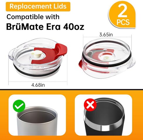 قطعتان من الأغطية البديلة المتوافقة مع كوب Brumate Era سعة 40 أونصة، وأغطية الأكواب البديلة سعة 40 أونصة، غطاء علوي شفاف كريستالي، مقاوم للانسكاب، سهل التنظيف، صديق للقش وسيبي (شفاف - أحمر) in Kuwait