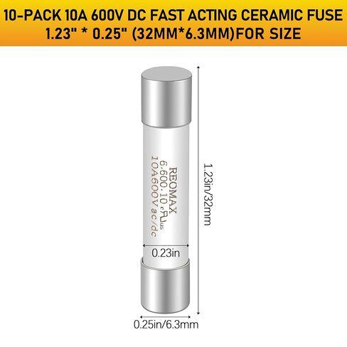 NyxVeil HV610 سيراميك 10A متعدد الصمامات | 6.35 × 32 مم 600 فولت تيار متردد/تيار مستمر، جزء بديل لصيانة المتر الرقمي، عبوة من 10 قطع in Kuwait