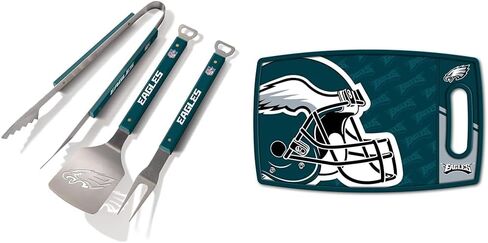 YouTheFan NFL Philadelphia Eagles Spirit Series مجموعة شواء مكونة من 3 قطع من الفولاذ المقاوم للصدأ، 22 بوصة × 9 بوصة ولوحة تقطيع من سلسلة شعار NFL Philadelphia Eagles in Kuwait
