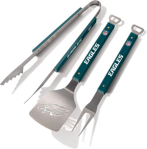 YouTheFan NFL Philadelphia Eagles Spirit Series مجموعة شواء مكونة من 3 قطع من الفولاذ المقاوم للصدأ، 22 بوصة × 9 بوصة ولوحة تقطيع من سلسلة شعار NFL Philadelphia Eagles in Kuwait