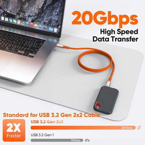 كابل شاشة USB C بطول 3 أقدام، 4K@60 هرتز عرض فيديو/20 جيجابت في الثانية USBC 3.2 Gen 2x2 نقل البيانات/240 وات شحن USB من النوع C سلك طاقة برتقالي لـ KYY InnoView Lepow Z1 15.6 في ViewSonic كمبيوتر محمول بشاشة محمولة SSD in Kuwait