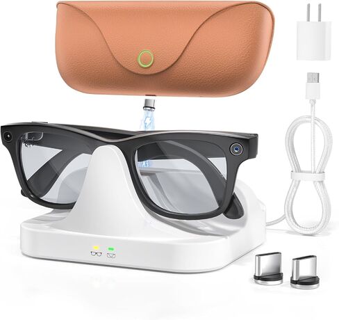 قاعدة شحن مغناطيسية 2 في 1 لنظارات Ray-Ban Meta مع محول بقدرة 15 وات لـ Wayfarer/Skyler/Scirber Opotics/Blayzer Optics شاحن لملحقات نظارات RayBan Meta (ليس لبطانة الرأس/Oakely HSTN) in Kuwait