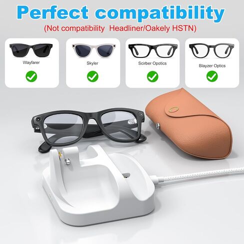 قاعدة شحن مغناطيسية 2 في 1 لنظارات Ray-Ban Meta مع محول بقدرة 15 وات لـ Wayfarer/Skyler/Scirber Opotics/Blayzer Optics شاحن لملحقات نظارات RayBan Meta (ليس لبطانة الرأس/Oakely HSTN) in Kuwait