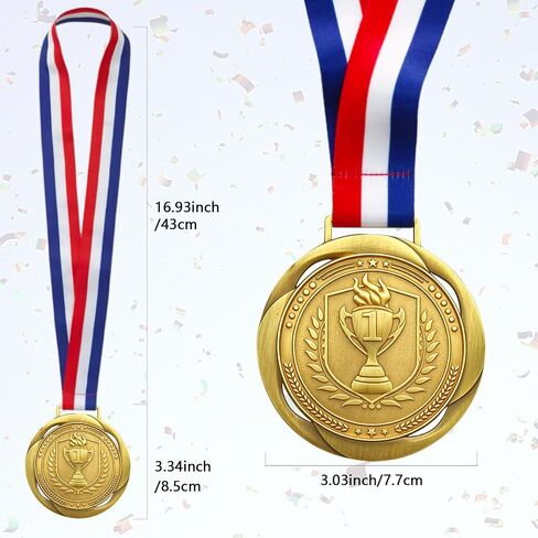ميدالية المركز الأول، ميدالية كبيرة - بعرض 8.34 سم - ميداليات الفائز بالنمط الأولمبي وشريط رقبة ذهبي ومخطط - مثالي لأي منافسة ومدربين وطلاب ورياضيين وأكاديميين in Kuwait
