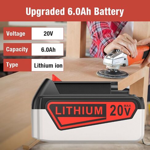 FirstPower 6.0Ah Replace for Black and Decker 20V Lithium Battery | 1Pack, Compatible with Black Decker 20V Battery LBXR20, LBX20, LBXR20B-2, LB2X4020, LB2X4020-OPE, Fit for LST300, LST220 in Kuwait