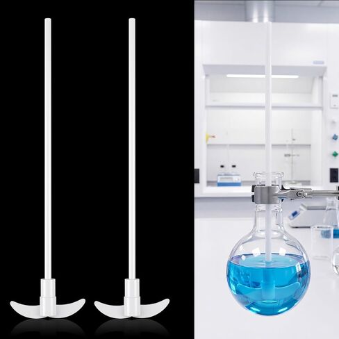 Mifoci 2 Pcs PTFE Electric Stirring Rod Set, 300x80mm Overhead Stirrer Shaft with Foldable Paddle Impeller, Chemical Resistant Mixer Shaft for Lab Mixing, Agitator Mixer Accessory in Kuwait