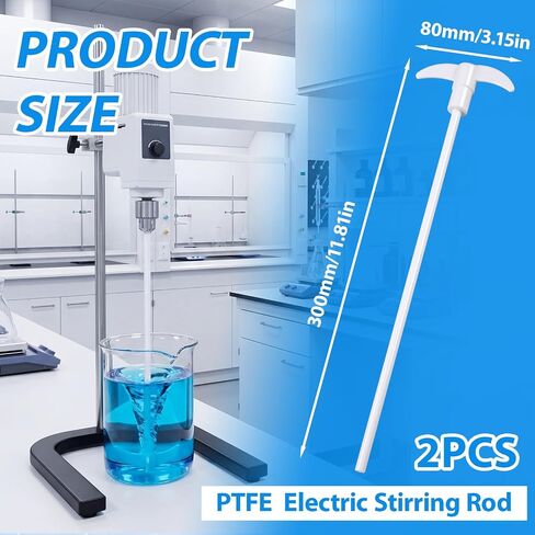 Mifoci 2 Pcs PTFE Electric Stirring Rod Set, 300x80mm Overhead Stirrer Shaft with Foldable Paddle Impeller, Chemical Resistant Mixer Shaft for Lab Mixing, Agitator Mixer Accessory in Kuwait