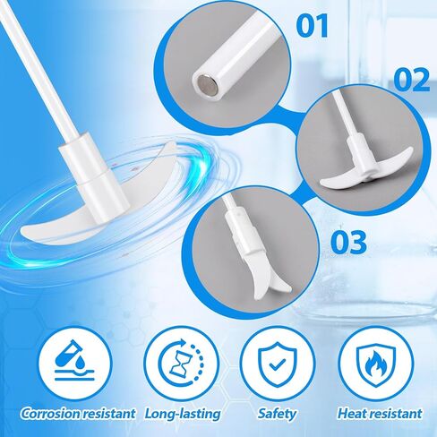 Mifoci 2 Pcs PTFE Electric Stirring Rod Set, 300x80mm Overhead Stirrer Shaft with Foldable Paddle Impeller, Chemical Resistant Mixer Shaft for Lab Mixing, Agitator Mixer Accessory in Kuwait