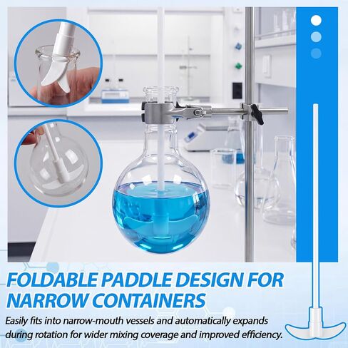 Mifoci 2 Pcs PTFE Electric Stirring Rod Set, 300x80mm Overhead Stirrer Shaft with Foldable Paddle Impeller, Chemical Resistant Mixer Shaft for Lab Mixing, Agitator Mixer Accessory in Kuwait